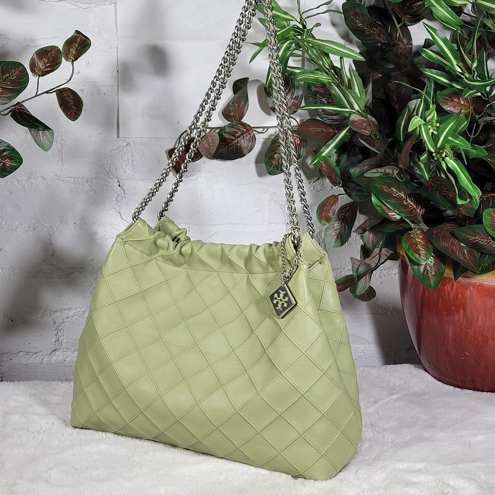 Tory Burch Light Green Quilted Tote